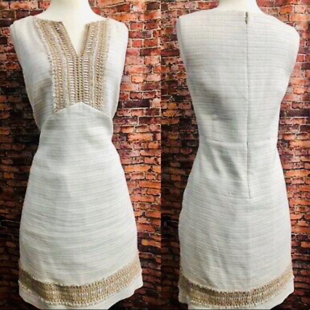 White House black market cream and burlap dress